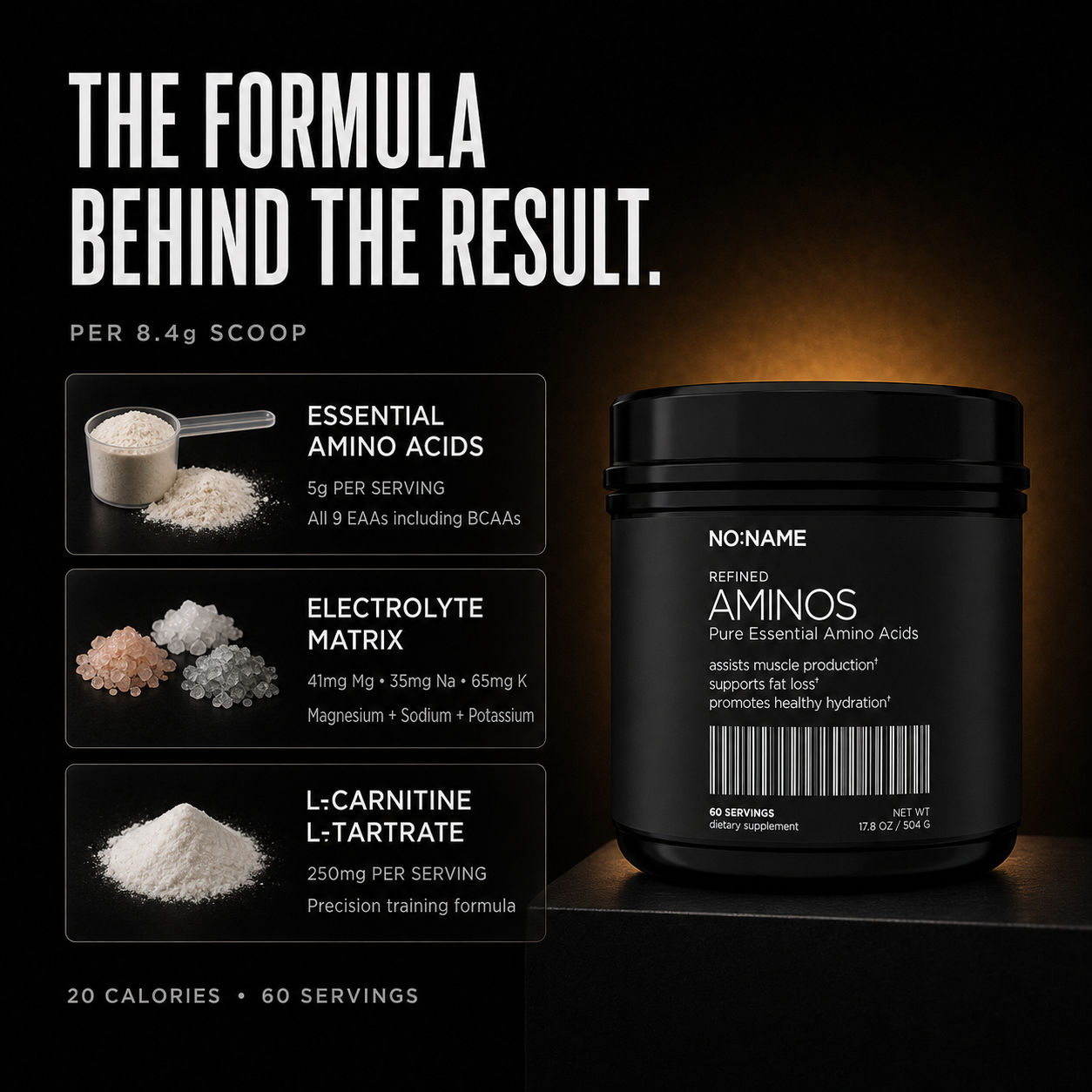 NO NAME Essential Aminos formula: 5g EAAs, electrolyte matrix and 250mg L-Carnitine L-Tartrate