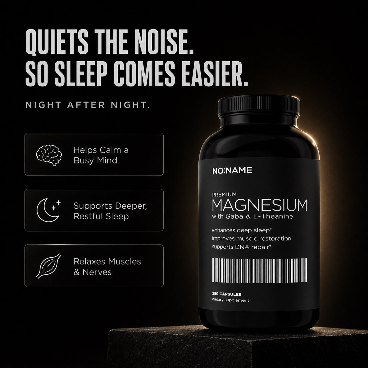 NO NAME Magnesium Bisglycinate benefits: relaxation, calm mood, restful sleep, and muscle recovery