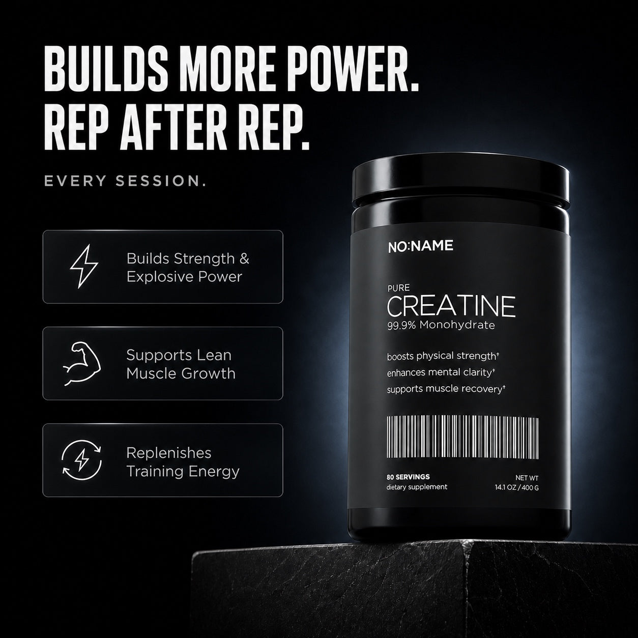 NO NAME Pure Creatine Monohydrate benefits: strength, power, training performance, and recovery