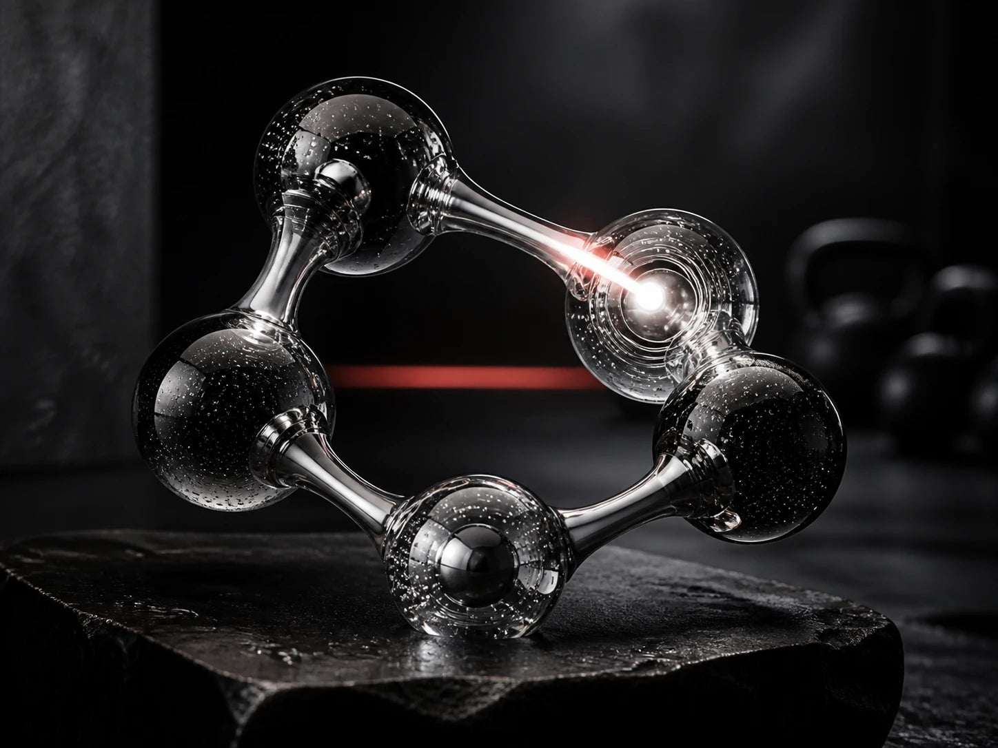 Conceptual glass sculpture representing rapid energy recycling