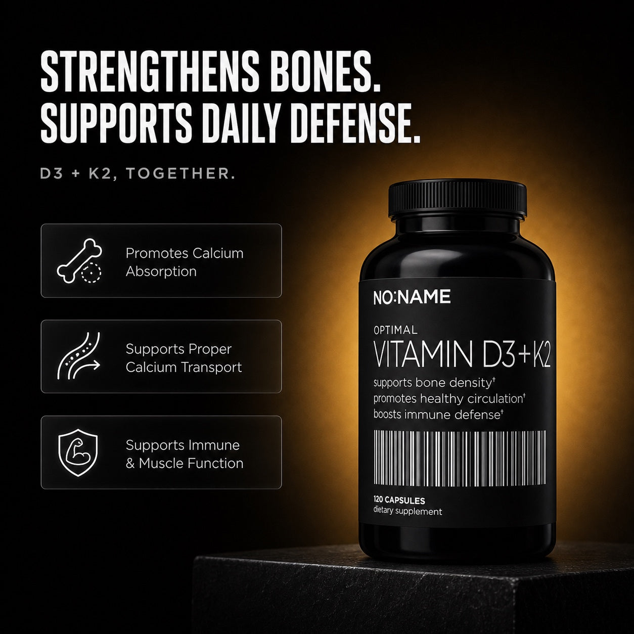 NO NAME High-Potency Vitamin D3 and K2 benefits: bones, immune defenses, and healthy calcium metabolism