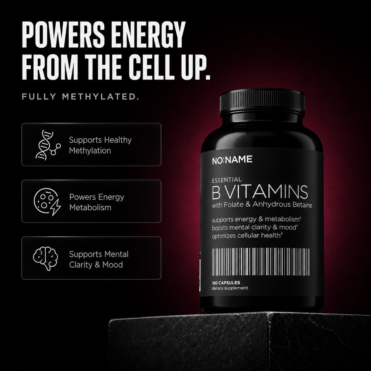 NO NAME Methylated B-Complex and TMG benefits: energy metabolism, mental clarity, mood, and methylation support