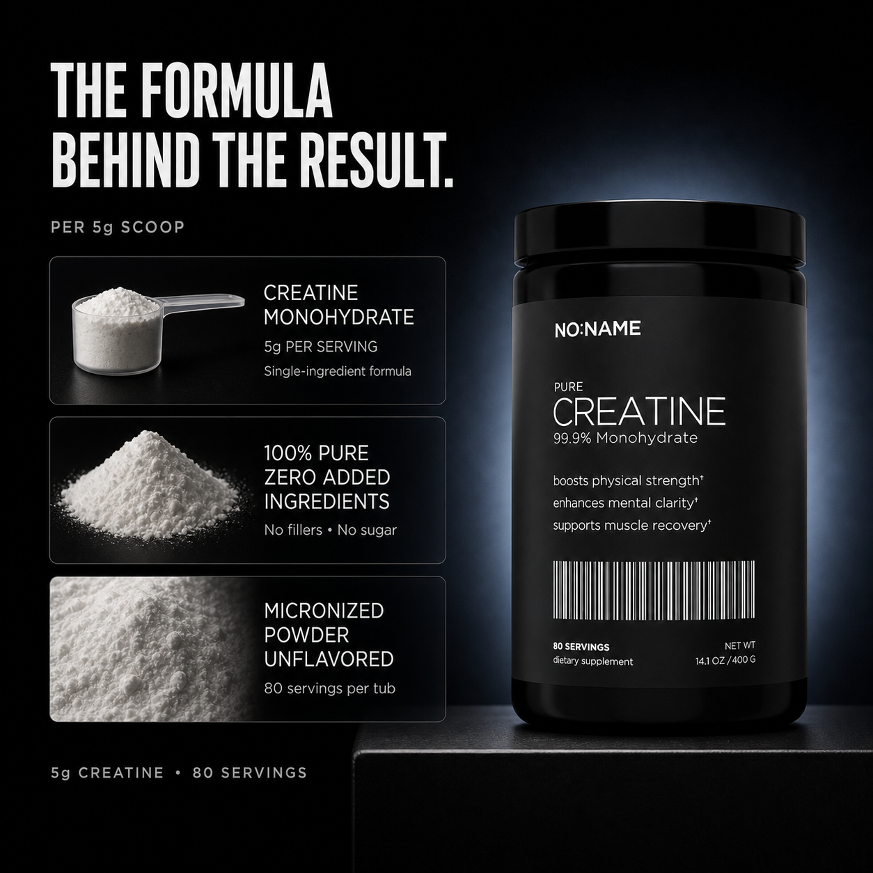 NO NAME Pure Creatine Monohydrate formula: 5g micronized creatine with zero added ingredients
