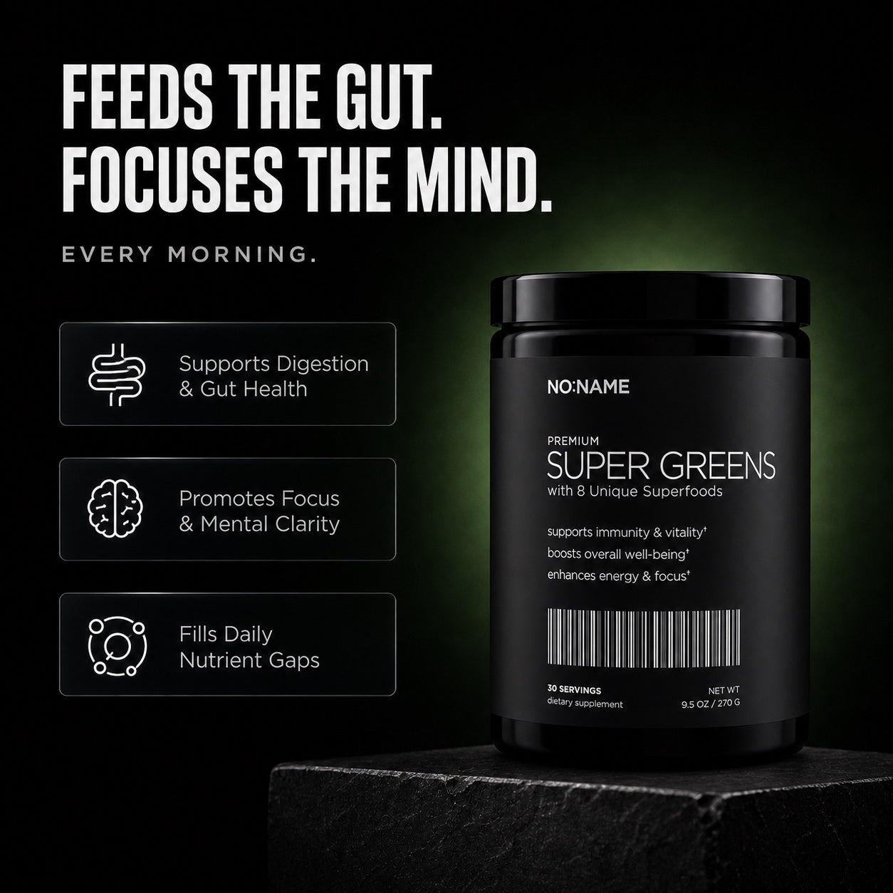 NO NAME SuperGreens benefits: daily nutrient gaps, clean energy, focus, and immune support